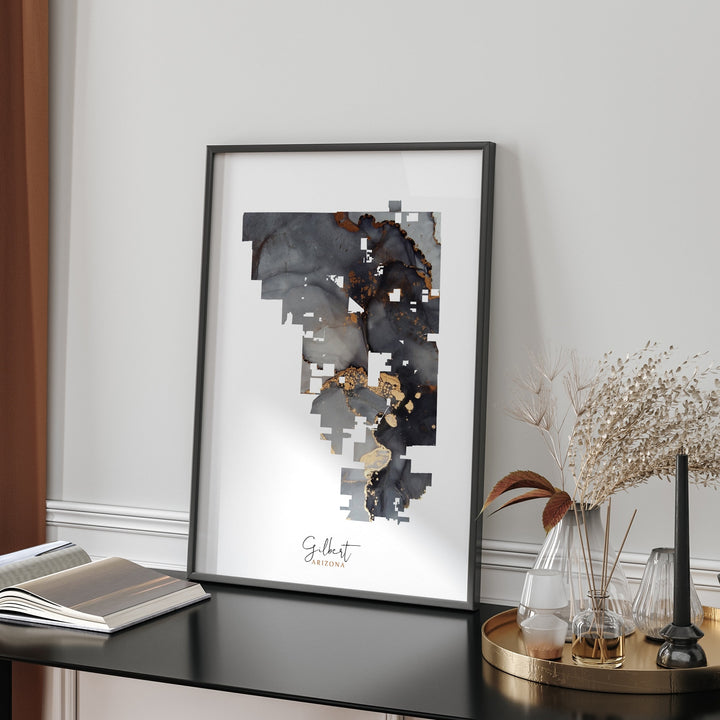 Gilbert Map Black & Gold Wall Art Print | Arizona | USA | United States of America [EV]