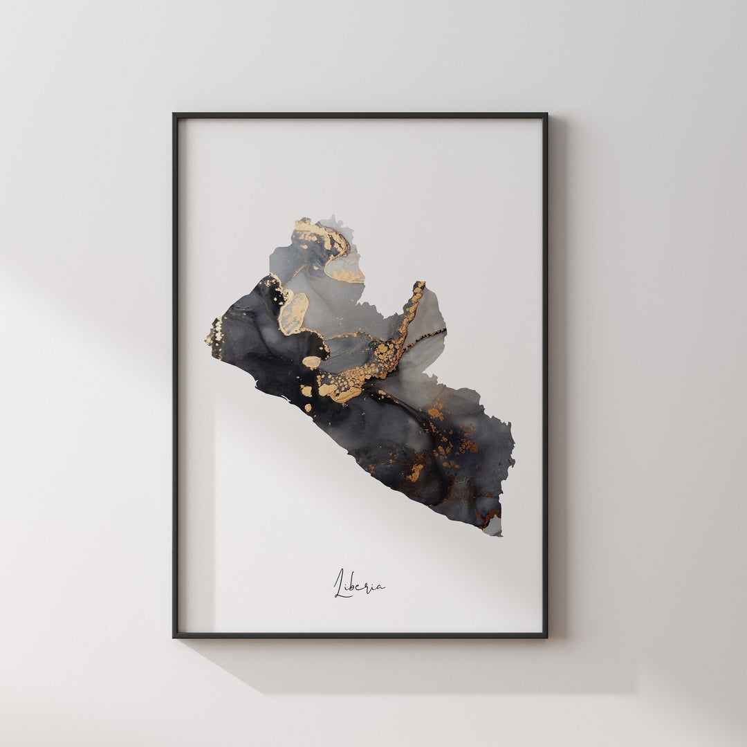 Liberia Map Black & Gold Wall Art Print [EV]