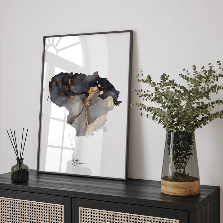 Lithuania Map Black & Gold Wall Art Print [EV]