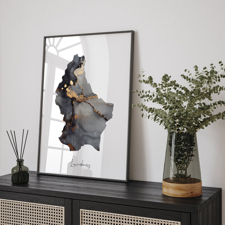 Luxembourg Map Black & Gold Wall Art Print [EV]