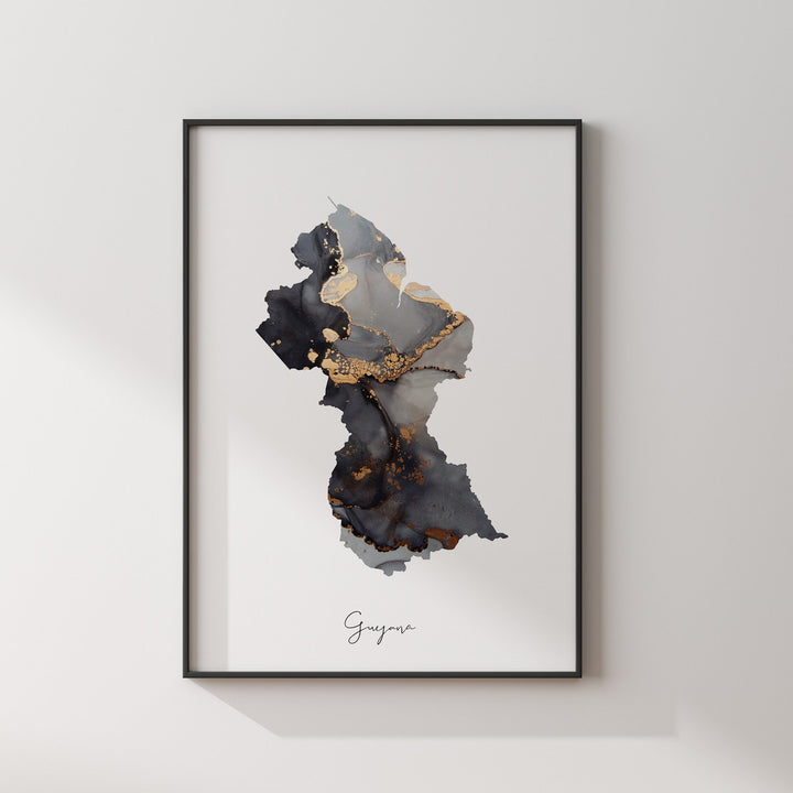Guyana Map Black & Gold Wall Art Print [EV]