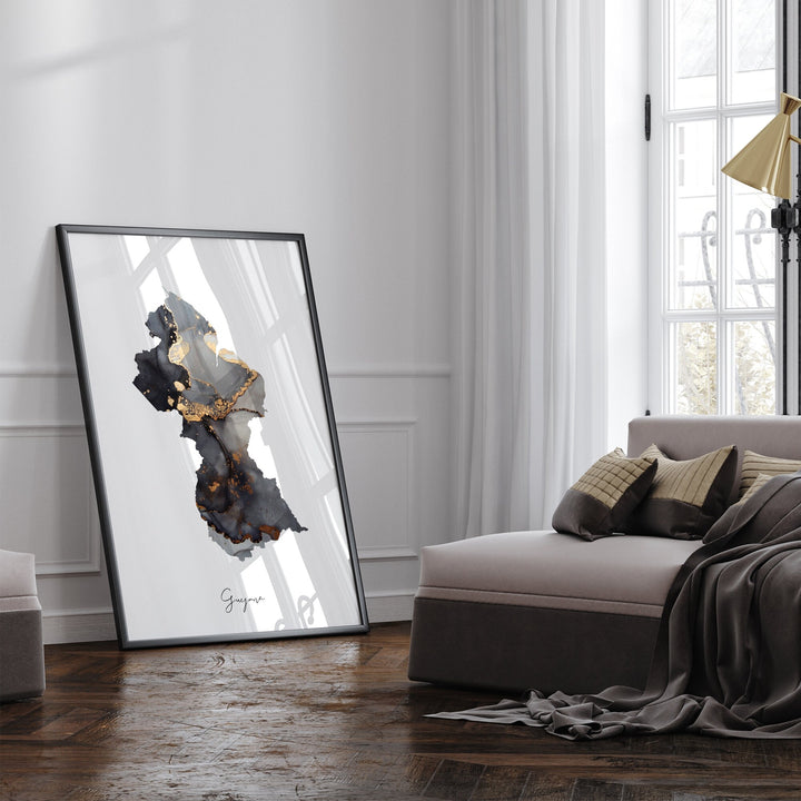 Guyana Map Black & Gold Wall Art Print [EV]