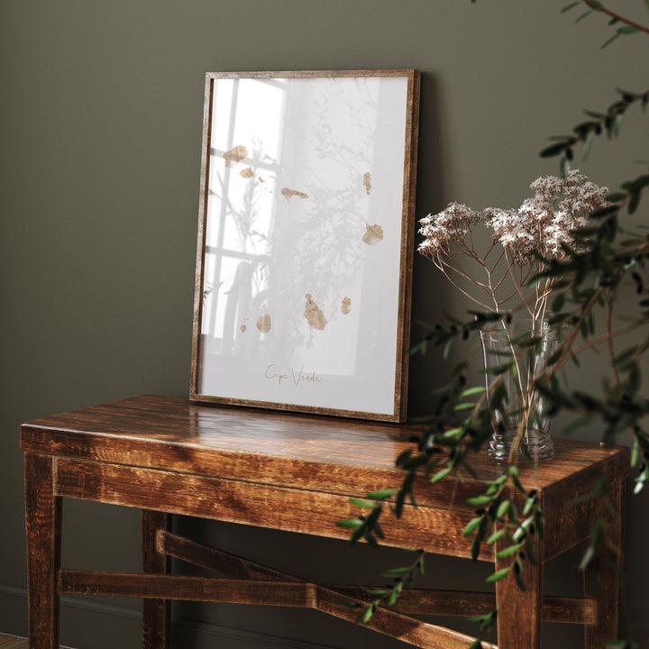 Cape Verde Map Beige & Gold Wall Art Print