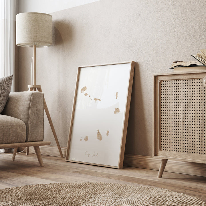 Cape Verde Map Beige & Gold Wall Art Print