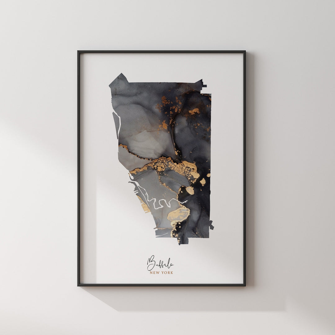 Buffalo Map Black & Gold Wall Art Print | New York | USA | United States of America [EV]