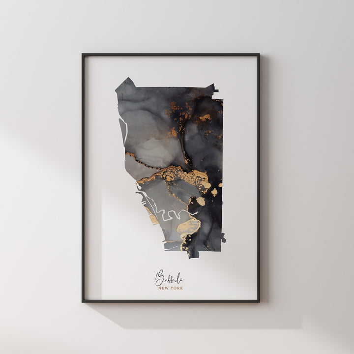 Buffalo Map Black & Gold Wall Art Print | New York | USA | United States of America [EV]