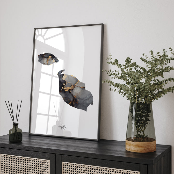 Malta Map Black & Gold Wall Art Print [EV]