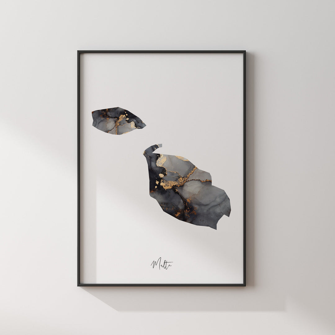 Malta Map Black & Gold Wall Art Print [EV]