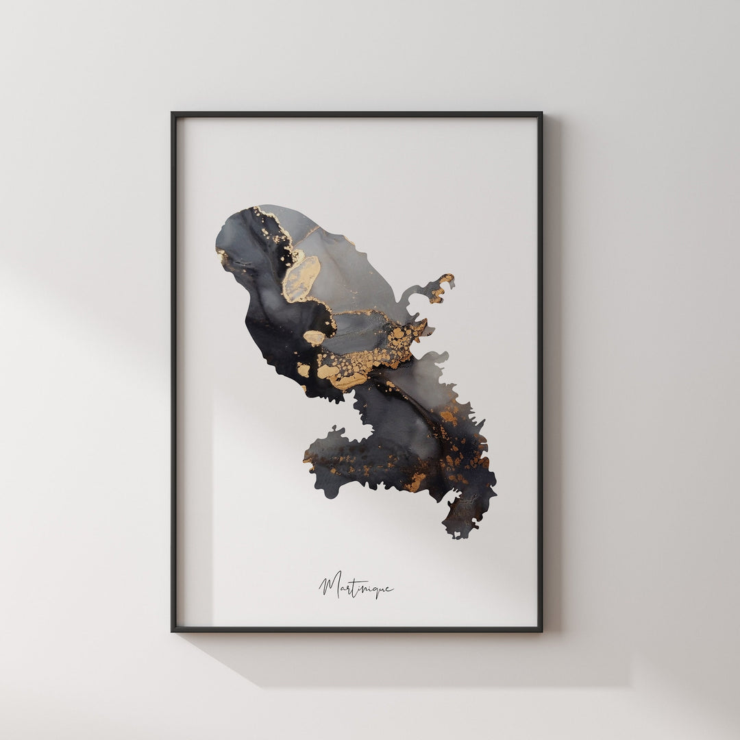 Martinique Map Black & Gold Wall Art Print [EV]