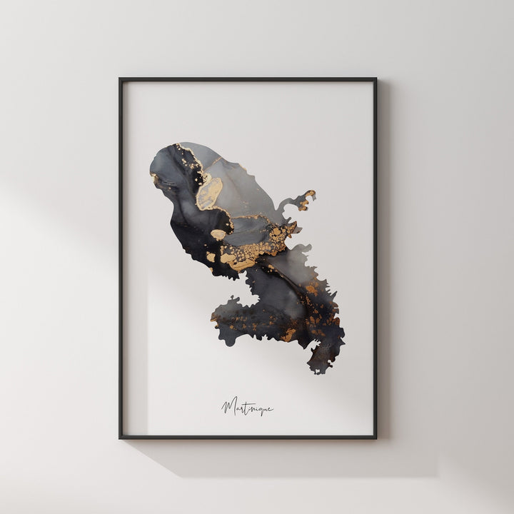 Martinique Map Black & Gold Wall Art Print [EV]