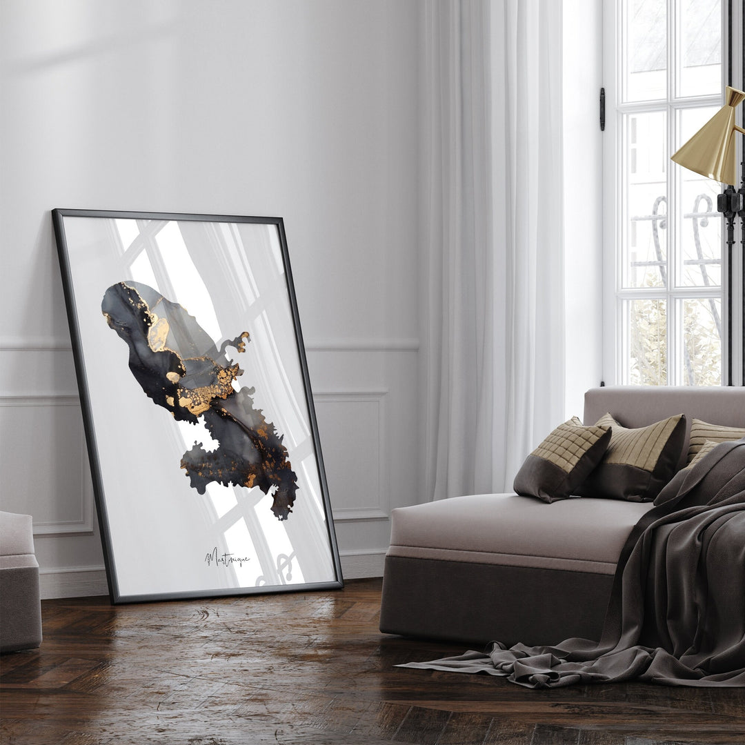 Martinique Map Black & Gold Wall Art Print [EV]