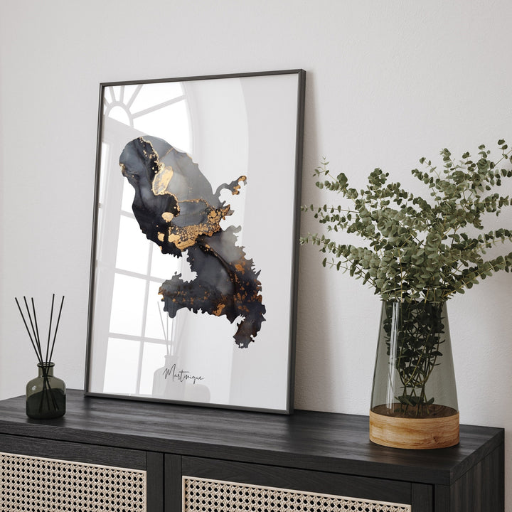Martinique Map Black & Gold Wall Art Print [EV]