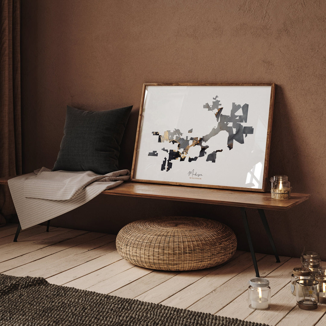 Madison Map Black & Gold Wall Art Print | Wisconsin | USA | United States of America [EV]