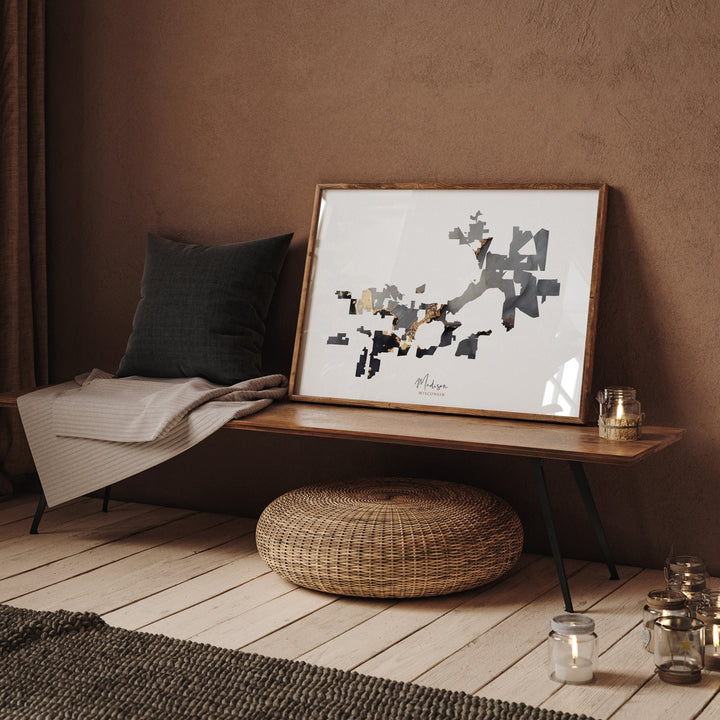 Madison Map Black & Gold Wall Art Print | Wisconsin | USA | United States of America [EV]