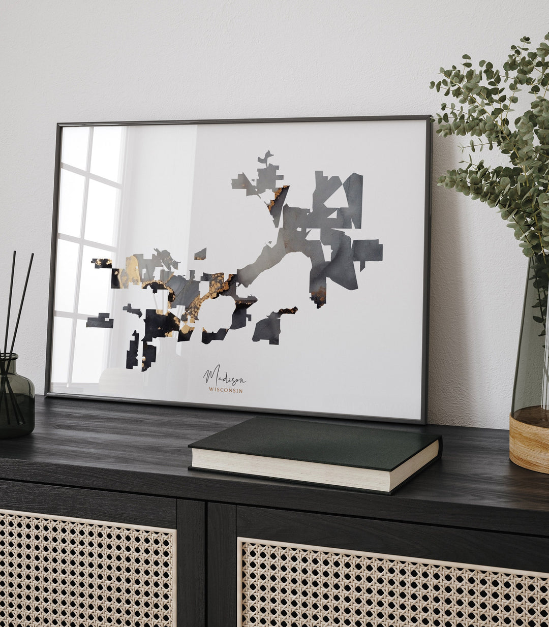 Madison Map Black & Gold Wall Art Print | Wisconsin | USA | United States of America [EV]