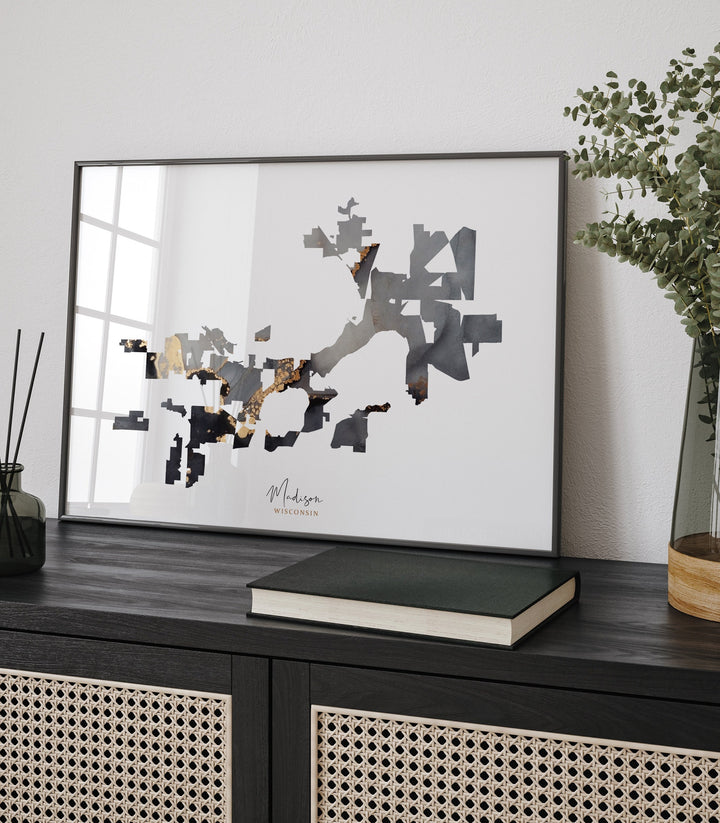 Madison Map Black & Gold Wall Art Print | Wisconsin | USA | United States of America [EV]
