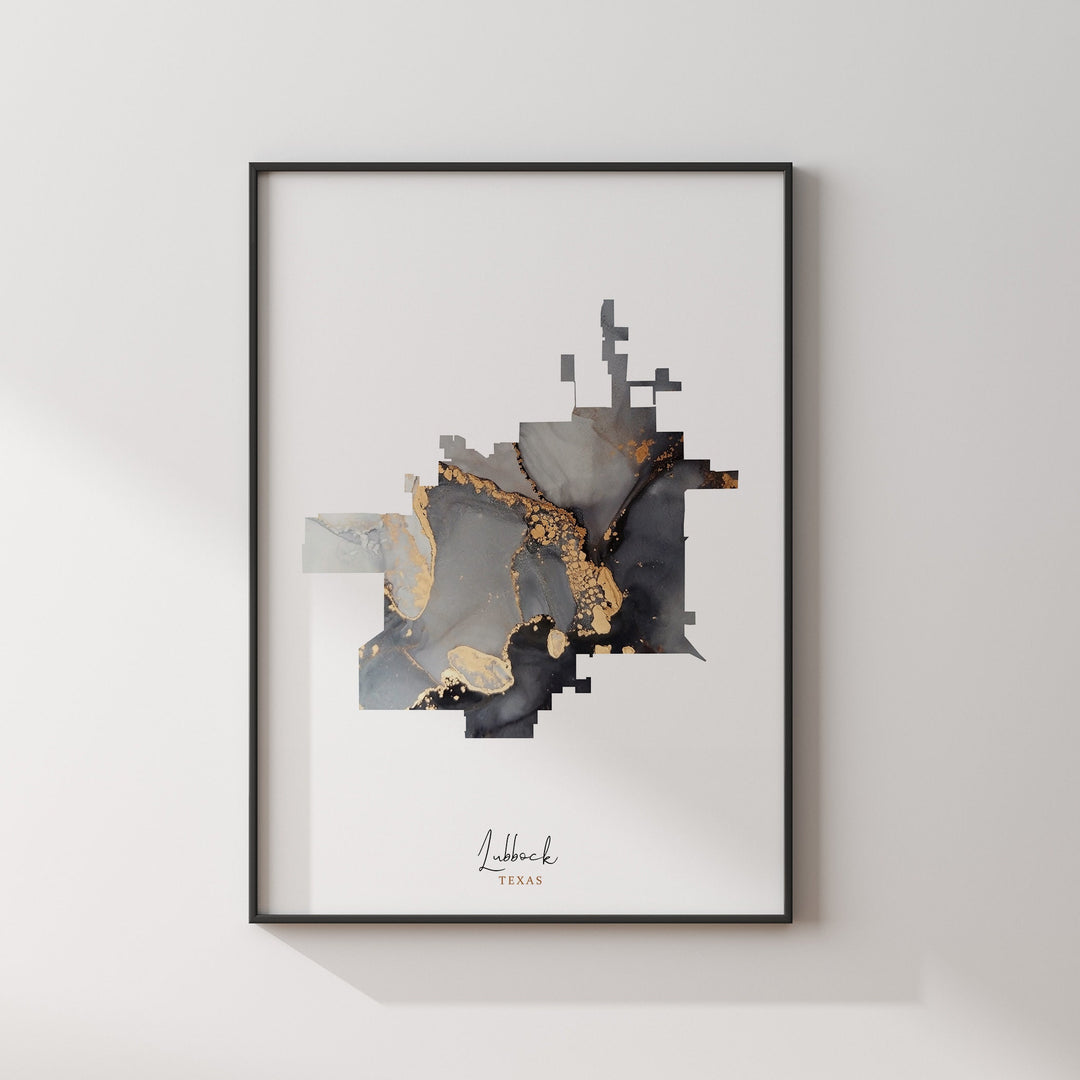 Lubbock Map Black & Gold Wall Art Print | Texas | USA | United States of America [EV]