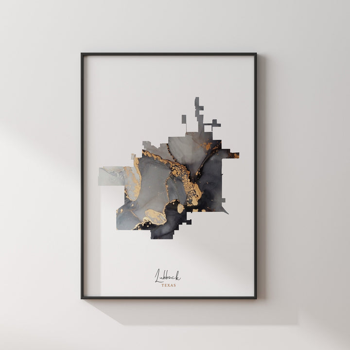 Lubbock Map Black & Gold Wall Art Print | Texas | USA | United States of America [EV]