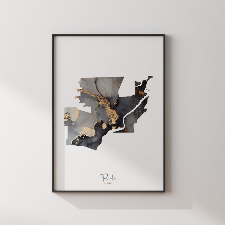 Toledo Map Black & Gold Wall Art Print | Ohio | USA | United States of America [EV]