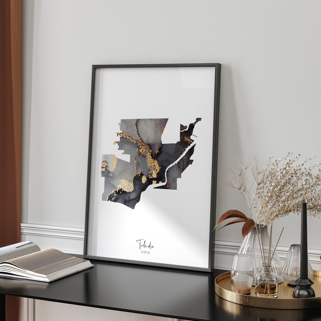 Toledo Map Black & Gold Wall Art Print | Ohio | USA | United States of America [EV]