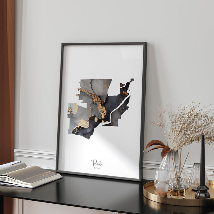 Toledo Map Black & Gold Wall Art Print | Ohio | USA | United States of America [EV]