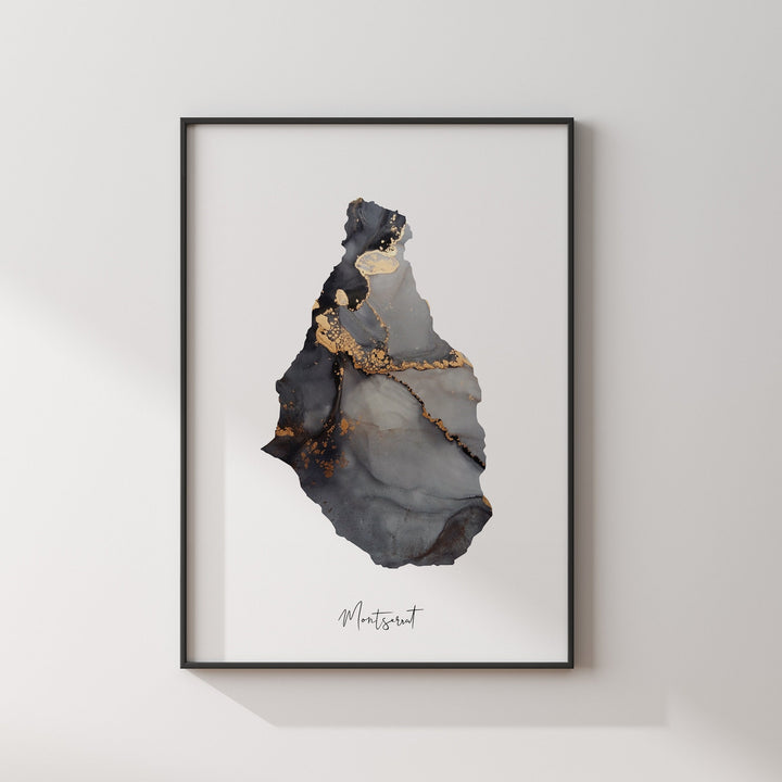 Montserrat Map Black & Gold Wall Art Print [EV]