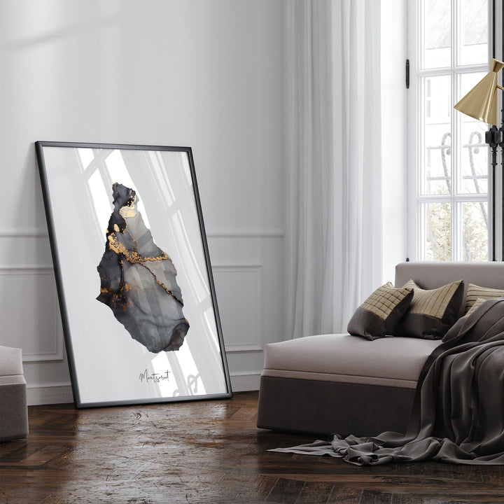 Montserrat Map Black & Gold Wall Art Print [EV]