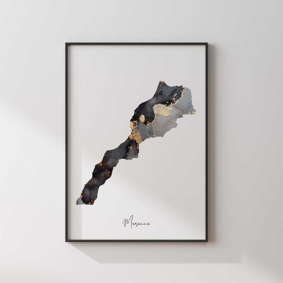 Morocco Map Black & Gold Wall Art Print [EV]