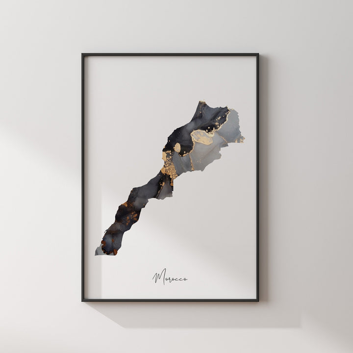 Morocco Map Black & Gold Wall Art Print [EV]