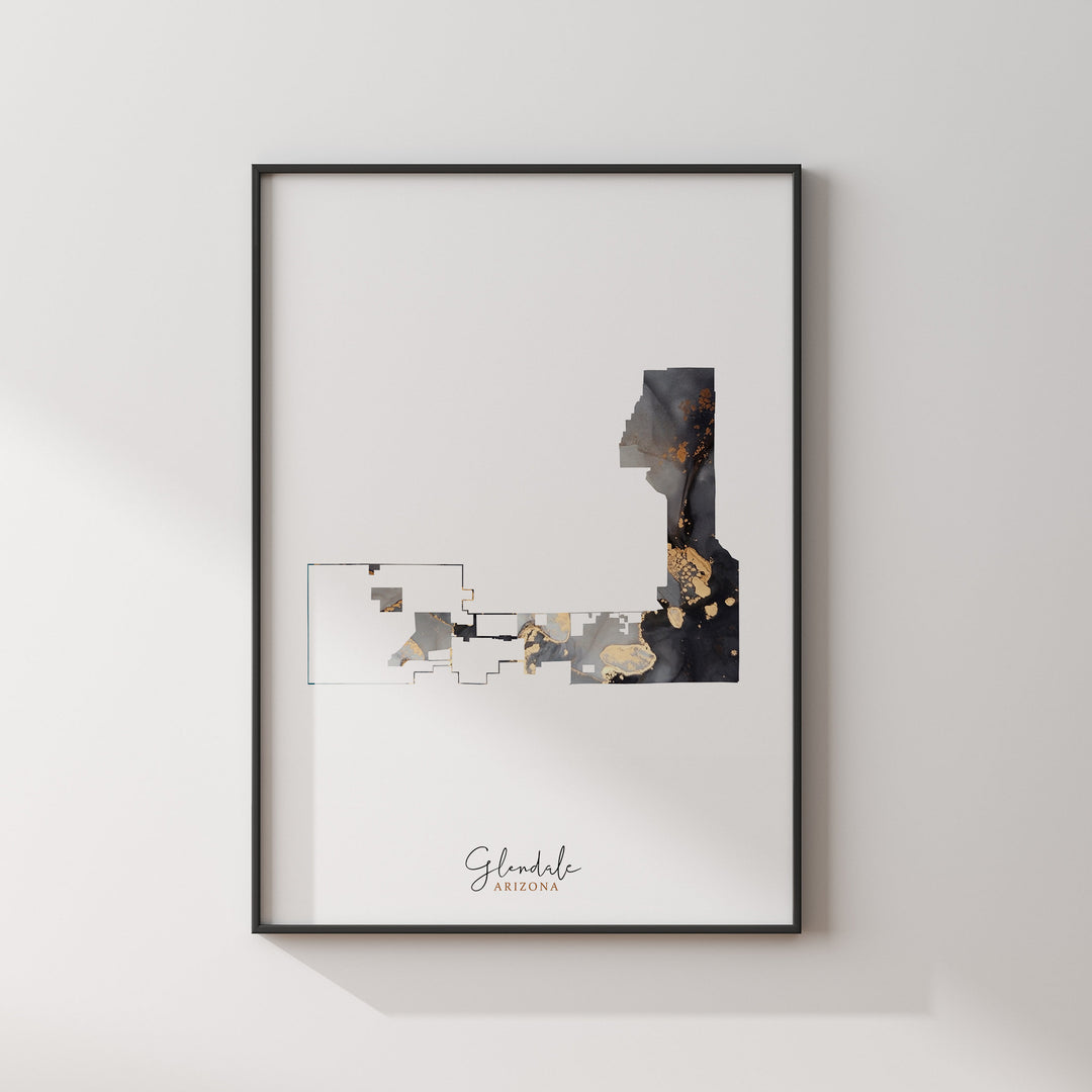 Glendale Map Black & Gold Wall Art Print | Arizona | USA | United States of America [EV]