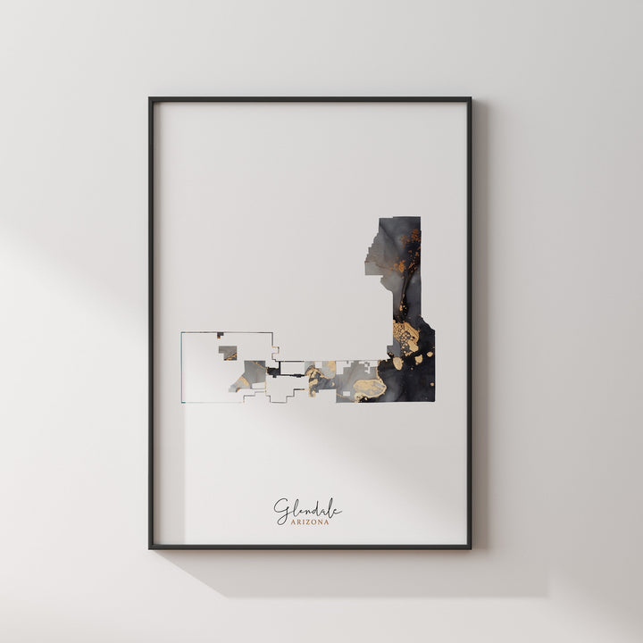 Glendale Map Black & Gold Wall Art Print | Arizona | USA | United States of America [EV]