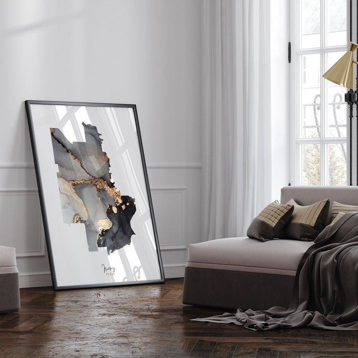 Irving Map Black & Gold Wall Art Print | Texas | USA | United States of America [EV]
