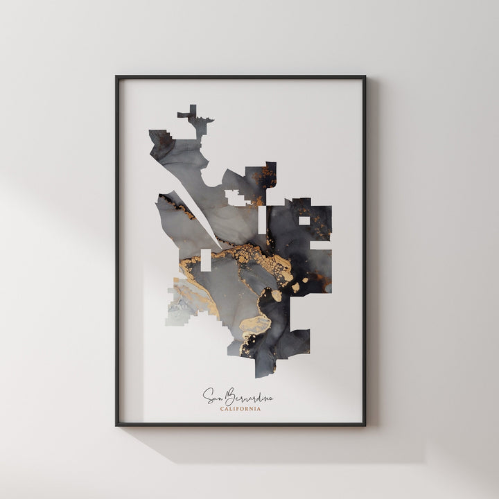 San Bernardino Map Black & Gold Wall Art Print | California | USA | United States of America [EV]