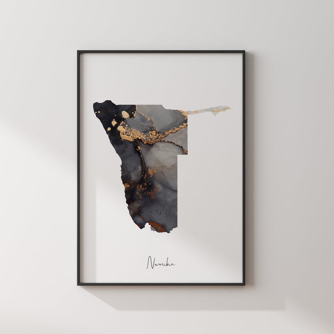 Namibia Map Black & Gold Wall Art Print [EV]
