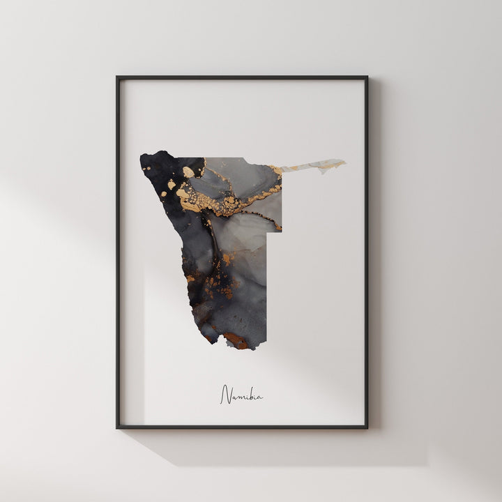 Namibia Map Black & Gold Wall Art Print [EV]