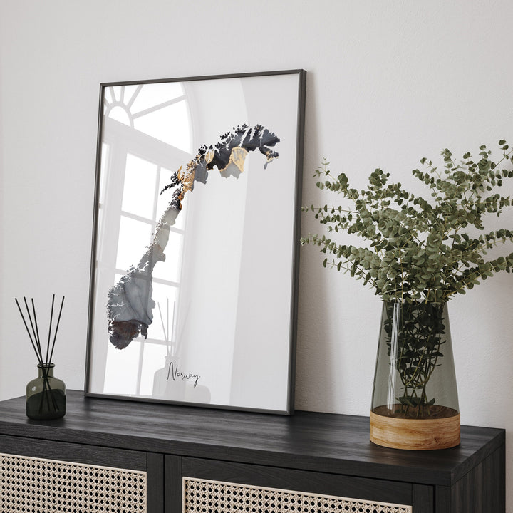 Norway Map Black & Gold Wall Art Print [EV]