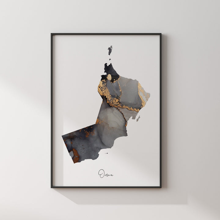Oman Map Black & Gold Wall Art Print [EV]