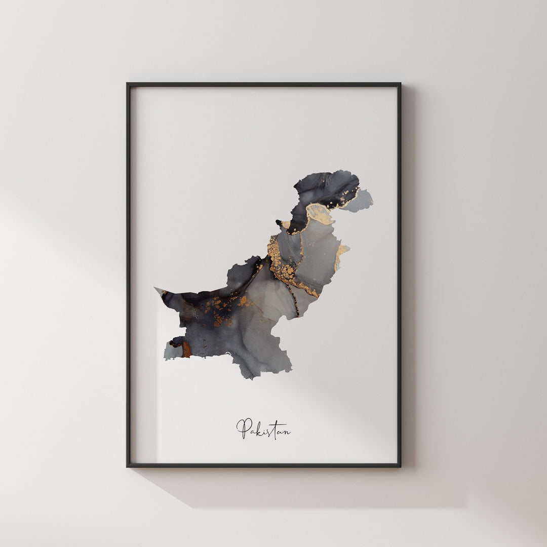 Pakistan Map Black & Gold Wall Art Print [EV]