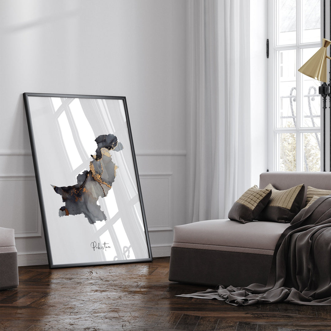 Pakistan Map Black & Gold Wall Art Print [EV]