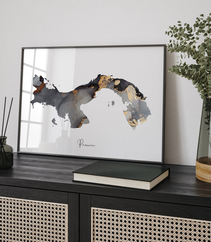 Panama Map Black & Gold Wall Art Print [EV]