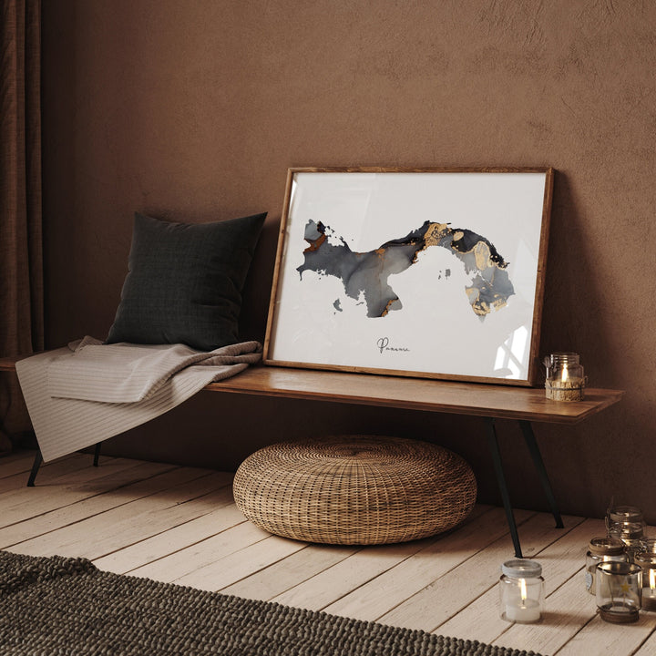 Panama Map Black & Gold Wall Art Print [EV]