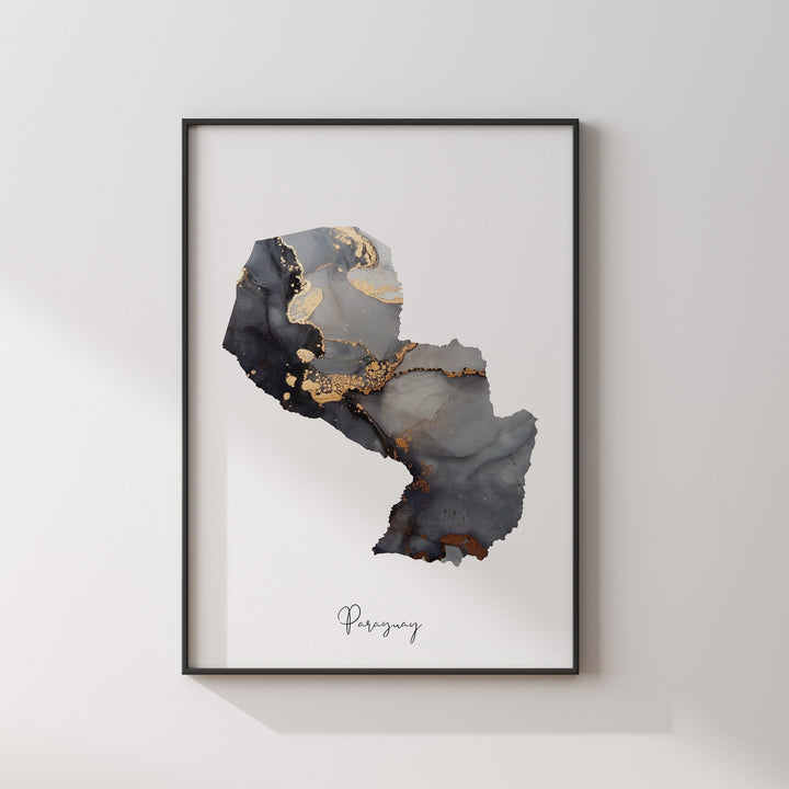 Paraguay Map Black & Gold Wall Art Print [EV]