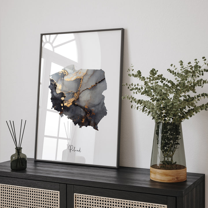 Poland Map Black & Gold Wall Art Print [EV]
