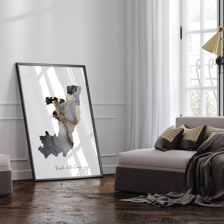 Republic of the Congo Map Black & Gold Wall Art Print [EV]