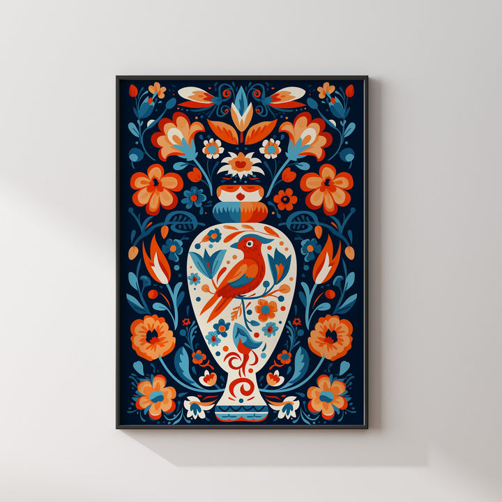 Mexican Talavera Pattern Wall Art | Mexico Wall Art Print | Mexican Decor | Floral Bird Vase Edition