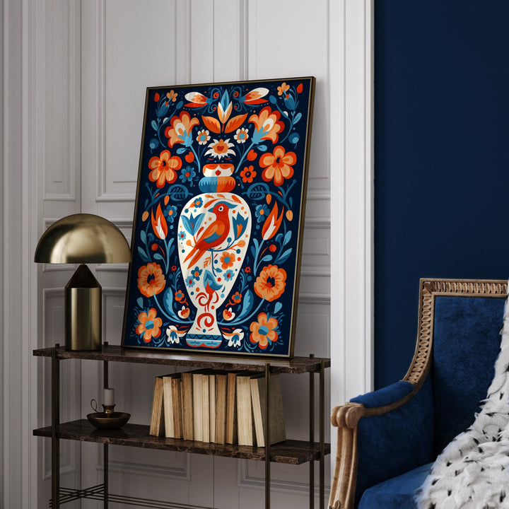 Mexican Talavera Pattern Wall Art | Mexico Wall Art Print | Mexican Decor | Floral Bird Vase Edition