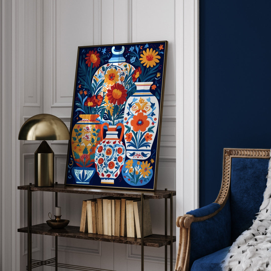 Mexican Talavera Pattern Wall Art | Mexico Wall Art Print | Mexican Decor | Set of Floral Vases Edition 2