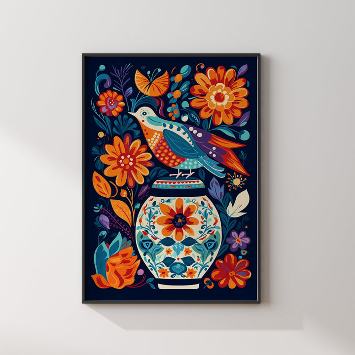 Mexican Wall Art | Humming Bird Talavera Vase Pattern | Mexico Wall Art Print | Mexican Decor