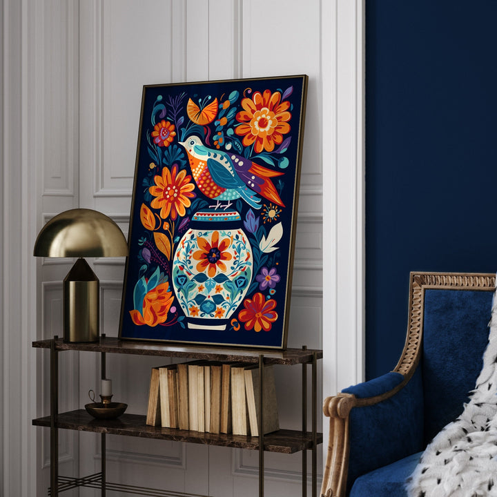 Mexican Wall Art | Humming Bird Talavera Vase Pattern | Mexico Wall Art Print | Mexican Decor