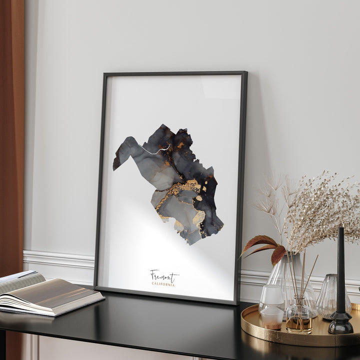 Fremont Map Black & Gold Wall Art Print | California | USA | United States of America [EV]